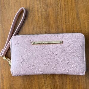 Betsey Johnson Blush Pink Embossed Kiss Wristlet Wallet